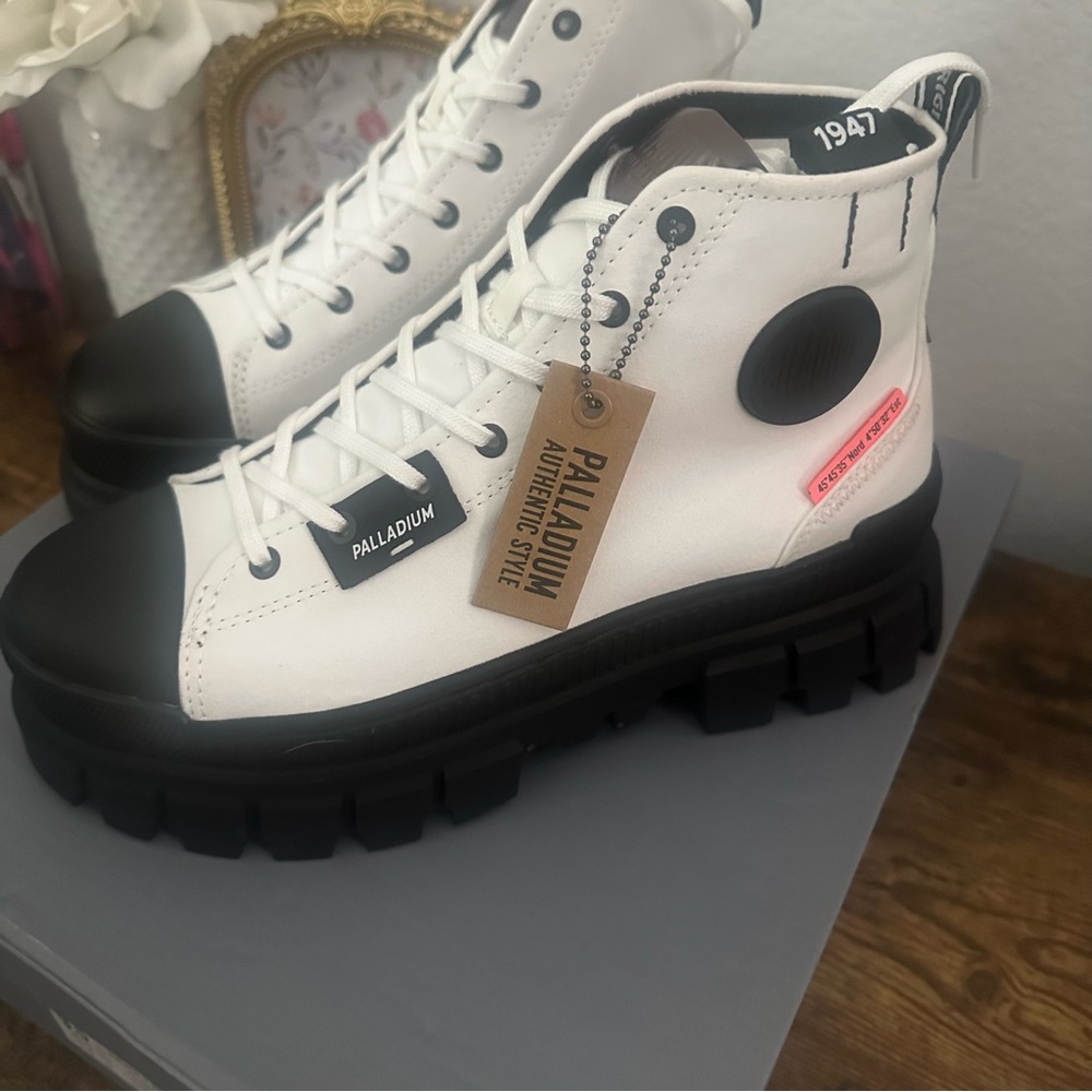 Palladium Black and White High-Top Boots